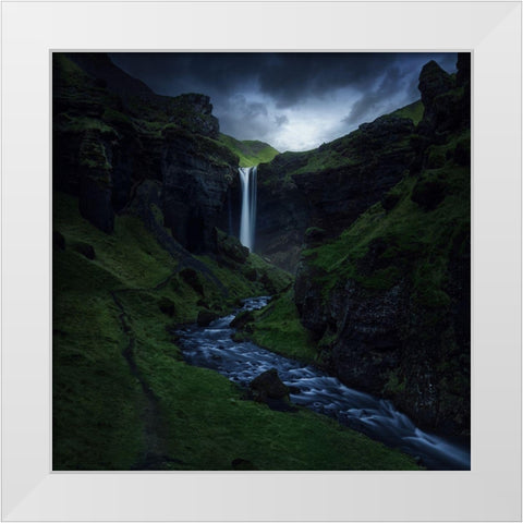 Kvernufoss White Modern Wood Framed Art Print by Pablo De, Juan