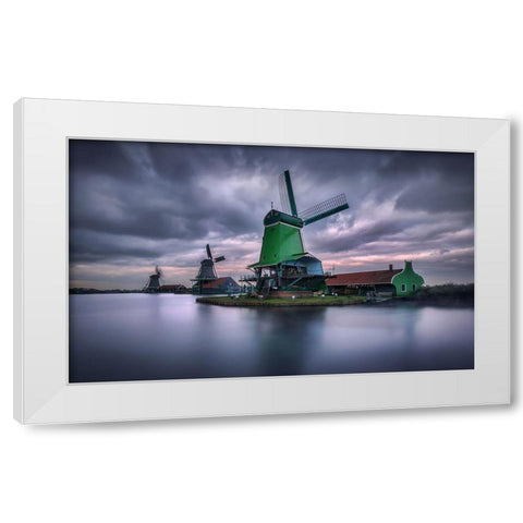 The Green Windmill White Modern Wood Framed Art Print by M. Garcia, Jesus
