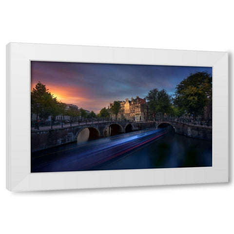 Amsterdam Sunset White Modern Wood Framed Art Print by M. Garcia, Jesus