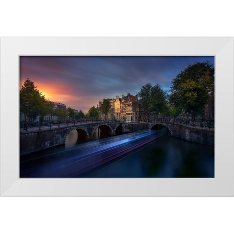Amsterdam Sunset White Modern Wood Framed Art Print by M. Garcia, Jesus
