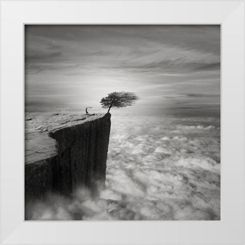 Above The Clouds White Modern Wood Framed Art Print by Agniribe