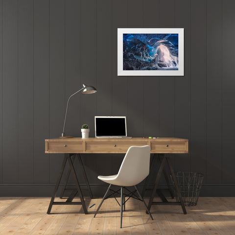 Inside The Blue Cave White Modern Wood Framed Art Print by Joanaduenas
