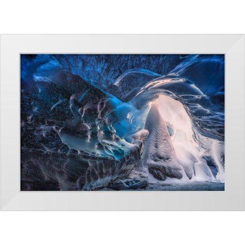 Inside The Blue Cave White Modern Wood Framed Art Print by Joanaduenas