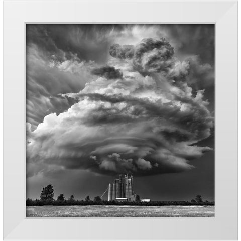 Monochrome Mesocyclone White Modern Wood Framed Art Print by Darby, Rob