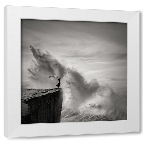 Braving The Storm White Modern Wood Framed Art Print by Agniribe