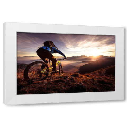 Sunset Trail Ride White Modern Wood Framed Art Print by Bertoncelj, Sandi