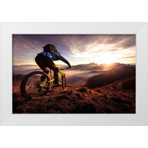 Sunset Trail Ride White Modern Wood Framed Art Print by Bertoncelj, Sandi