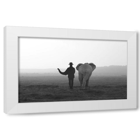 Elephant Man White Modern Wood Framed Art Print by Ghazanfari, Ghazale