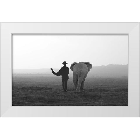Elephant Man White Modern Wood Framed Art Print by Ghazanfari, Ghazale