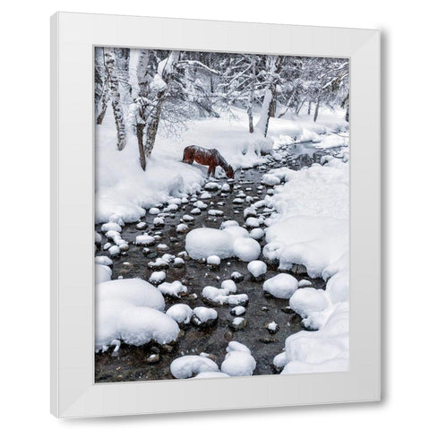 Drinking In Snow White Modern Wood Framed Art Print by Zhu, Hua