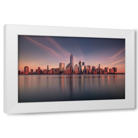 Lower Manhattan At Dusk White Modern Wood Framed Art Print by Dai, Wei