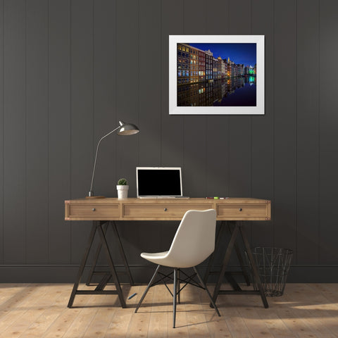 Amsterdam At Night 2017 White Modern Wood Framed Art Print by Pablo De, Juan