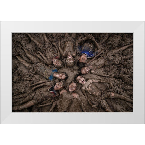 Happy Childrens White Modern Wood Framed Art Print by Saputra, Daniel