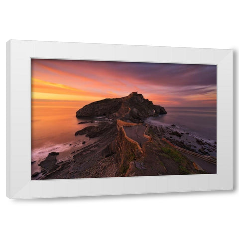 Gaztelugatxe White Modern Wood Framed Art Print by Carrillo Lopez, Antonio