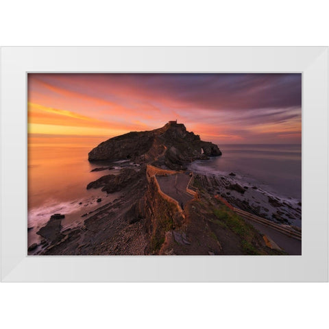 Gaztelugatxe White Modern Wood Framed Art Print by Carrillo Lopez, Antonio