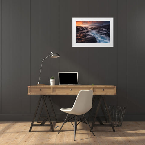 Blue Flow White Modern Wood Framed Art Print by F. Turienzo, Carlos