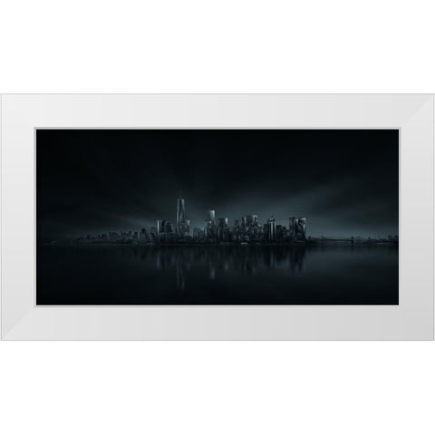 New York Skyline White Modern Wood Framed Art Print by Angel Martin, Miguel