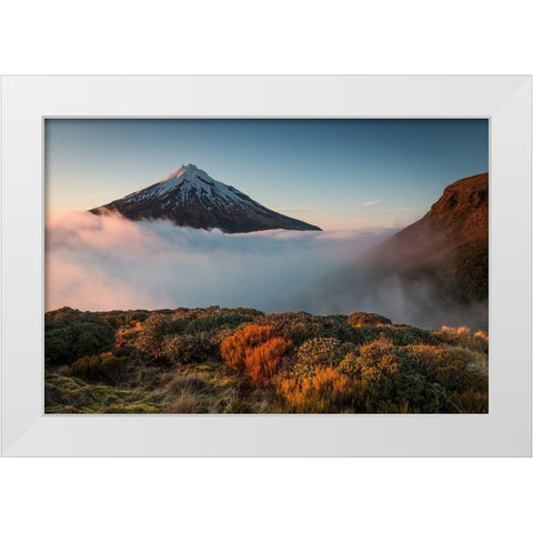 Mt Taranaki White Modern Wood Framed Art Print by Schaarschmidt, Christoph