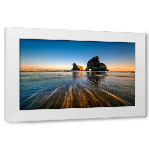 Wharaiki Beach White Modern Wood Framed Art Print by Zhu, Hua