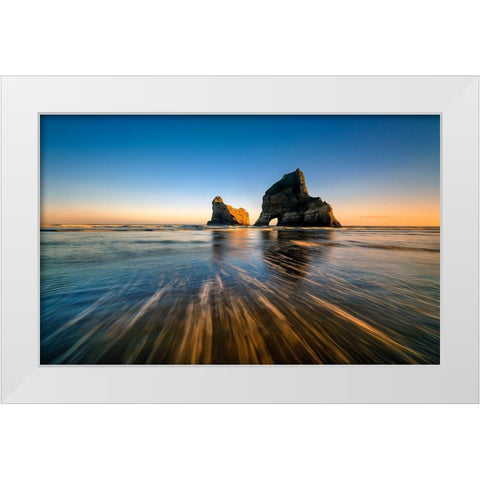 Wharaiki Beach White Modern Wood Framed Art Print by Zhu, Hua