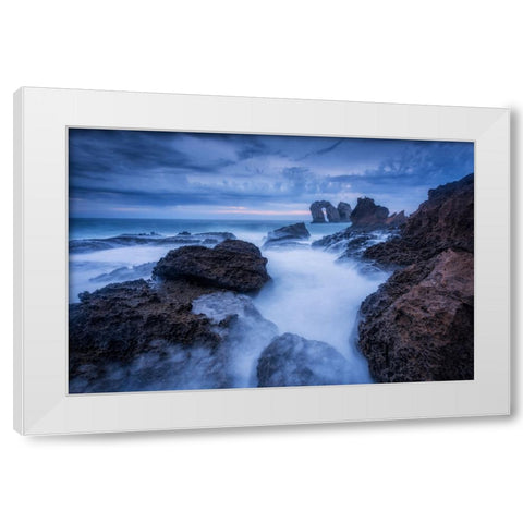 Rocky Blue White Modern Wood Framed Art Print by Lanza, Sergio