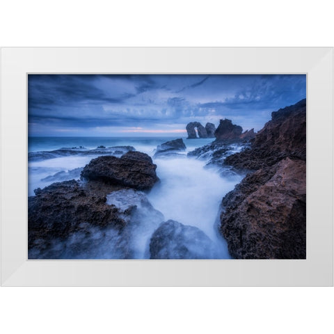 Rocky Blue White Modern Wood Framed Art Print by Lanza, Sergio