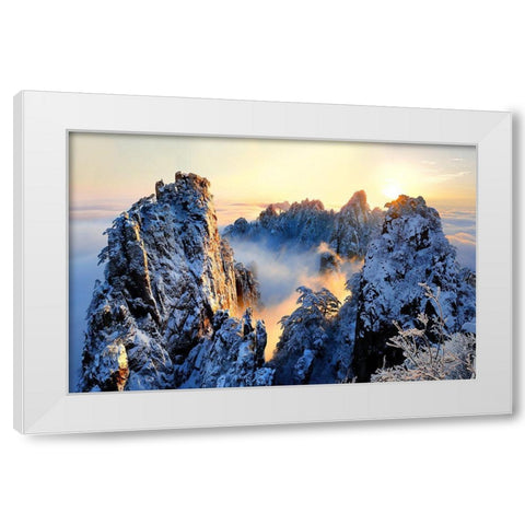 Sunrise At Mt. Huang Shan White Modern Wood Framed Art Print by Wong, Adam