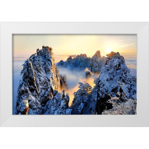 Sunrise At Mt. Huang Shan White Modern Wood Framed Art Print by Wong, Adam
