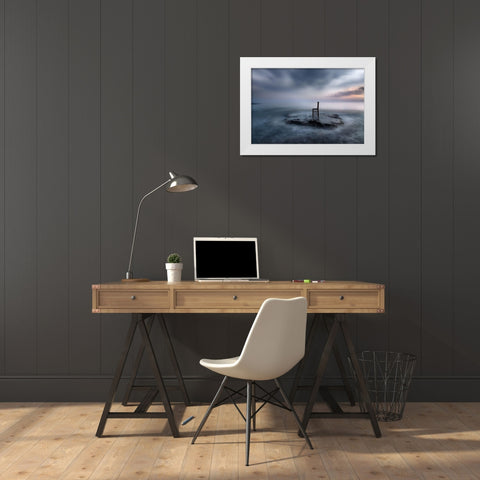 Of Tide-Dusk And Expectations White Modern Wood Framed Art Print by Kaimaki, Maria