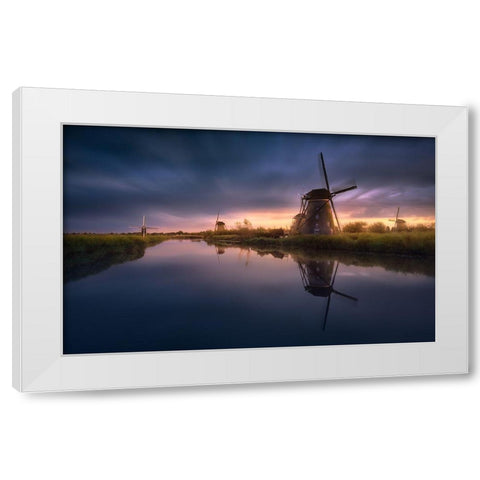 Kinderdijk Windmills White Modern Wood Framed Art Print by M. Garcia, Jesus