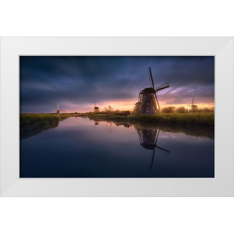 Kinderdijk Windmills White Modern Wood Framed Art Print by M. Garcia, Jesus