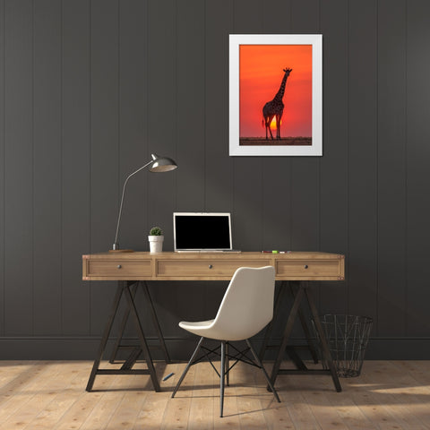 Sunset Giraffe White Modern Wood Framed Art Print by Zhao, Henry