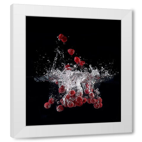 Raspberry Splash White Modern Wood Framed Art Print by Stefan, Mogyorosi