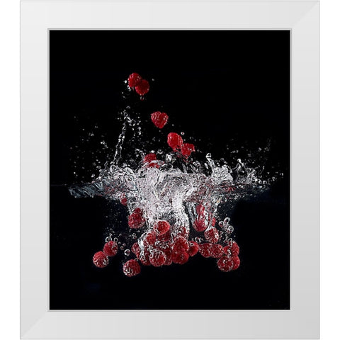 Raspberry Splash White Modern Wood Framed Art Print by Stefan, Mogyorosi