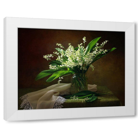 With A Bouquet Of Lilies Of The Valley White Modern Wood Framed Art Print by Skorokhod, Tatyana