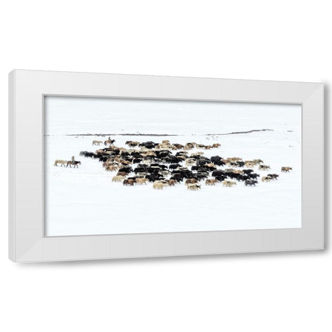 Yaks In Snow White Modern Wood Framed Art Print by Zhu, Hua