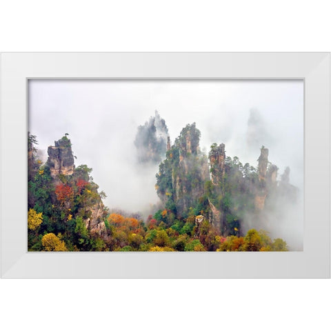 Zhang Jia Jie Fall Color White Modern Wood Framed Art Print by Zhu, Hua