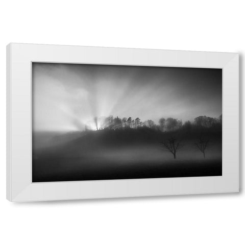 The Sun In The Fog White Modern Wood Framed Art Print by Keller, Nic