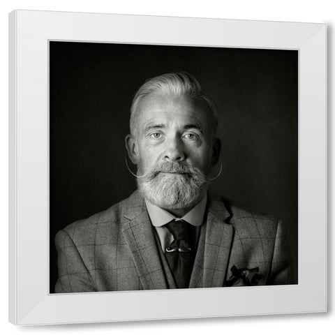 Man With A Tash White Modern Wood Framed Art Print by Wilkinson, Hugh