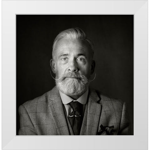 Man With A Tash White Modern Wood Framed Art Print by Wilkinson, Hugh
