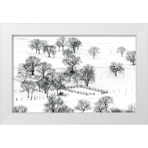 Bashang Winter White Modern Wood Framed Art Print by Zhu, Hua