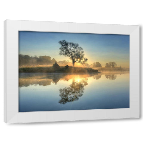 Morning Reflection White Modern Wood Framed Art Print by Keller