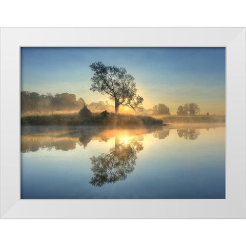Morning Reflection White Modern Wood Framed Art Print by Keller