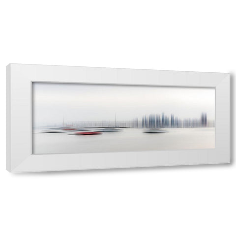 Boats In The Harbour White Modern Wood Framed Art Print by Adams, Richard