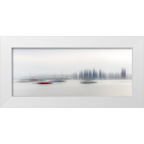 Boats In The Harbour White Modern Wood Framed Art Print by Adams, Richard