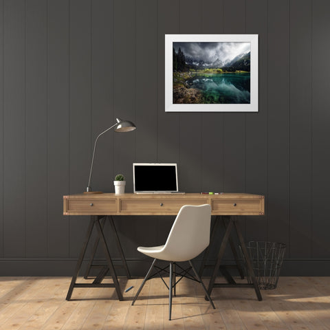 Azul Turquesa. White Modern Wood Framed Art Print by Pablo De, Juan