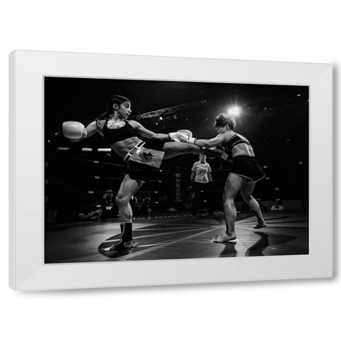 Kickboxing Fighting White Modern Wood Framed Art Print by Zhao, Henry