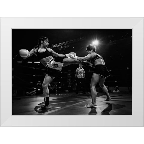 Kickboxing Fighting White Modern Wood Framed Art Print by Zhao, Henry