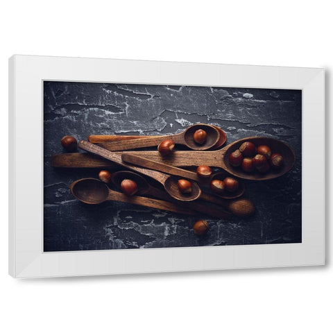 Hazelnuts White Modern Wood Framed Art Print by Karina, Aleksandrova