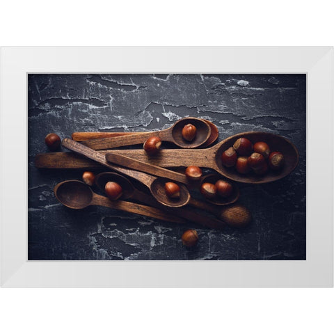 Hazelnuts White Modern Wood Framed Art Print by Karina, Aleksandrova